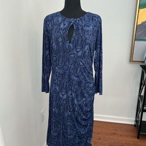 Cache Long Sleeve Blue Snake Print Dress